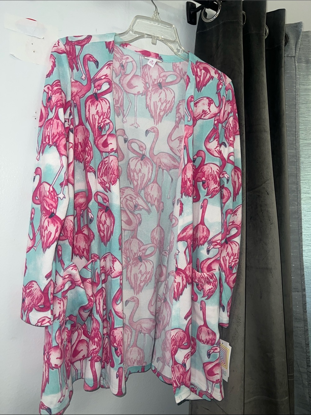 New Lularoe Pink Blue Flamingo Print Open Front Cardigan Medium oversized